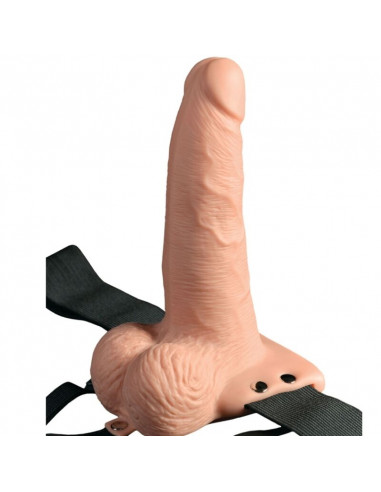 FETISH FANTASY SERIES - ADJUSTABLE HARNESS REMOTE CONTROL REALISTIC PENIS WITH RECHARGEABLE TESTICLES AND VIBRATOR 15 CM